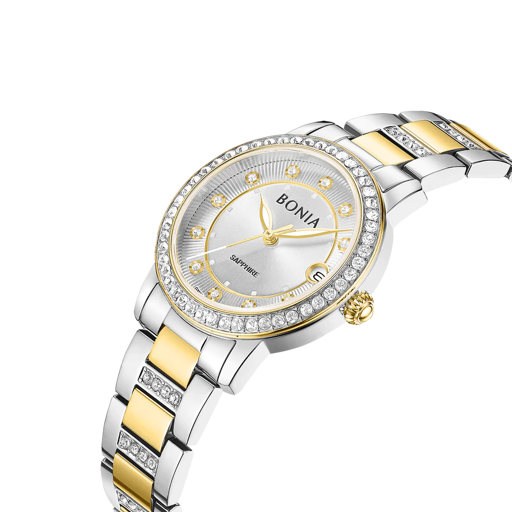 Bonia B10901-2117S Women's Silver Dial Two-Tone IP Silver IP Gold Stainless Steel Watch