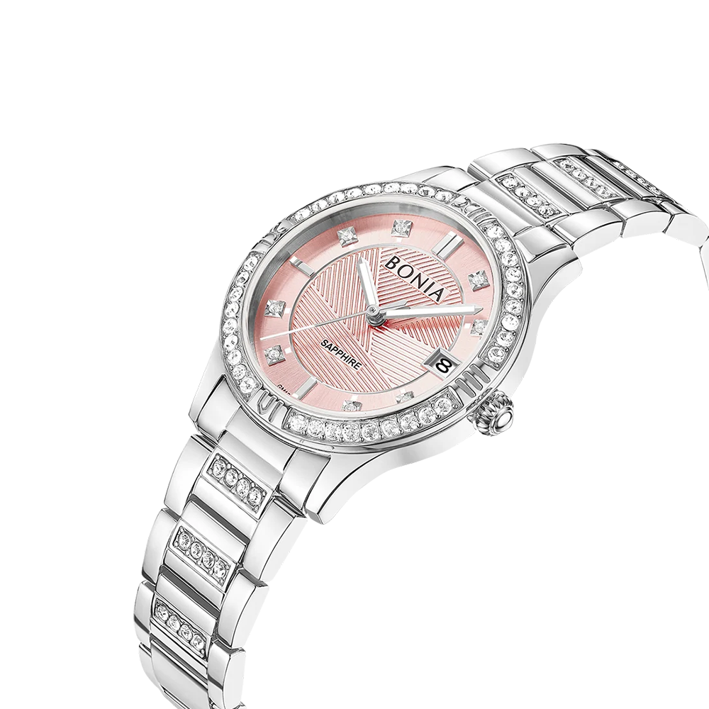 Bonia B10904-2373S Elegance Women's Quartz Watch – Pink Dial, Stainless Steel Band