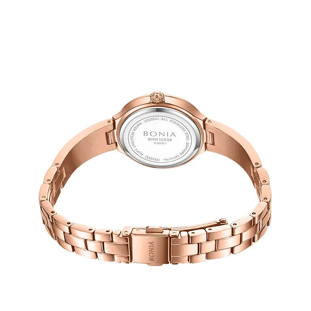 Bonia Elegance B10938-2517S Women's White Ceramic Dial IP Rose Gold Stainless Steel Watch