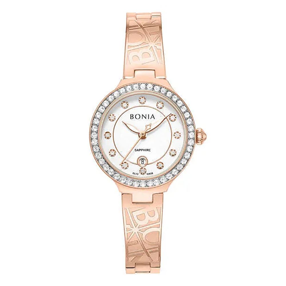 Bonia Elegance B10938-2517S Women's White Ceramic Dial IP Rose Gold Stainless Steel Watch