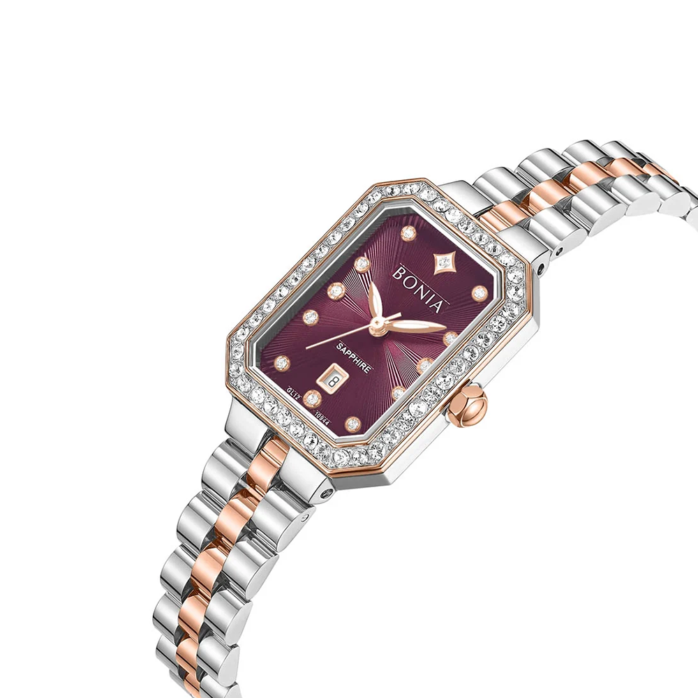 Bonia B10944-2667S Elegance Women's Quartz Watch – Purple Dial, Stainless Steel Band