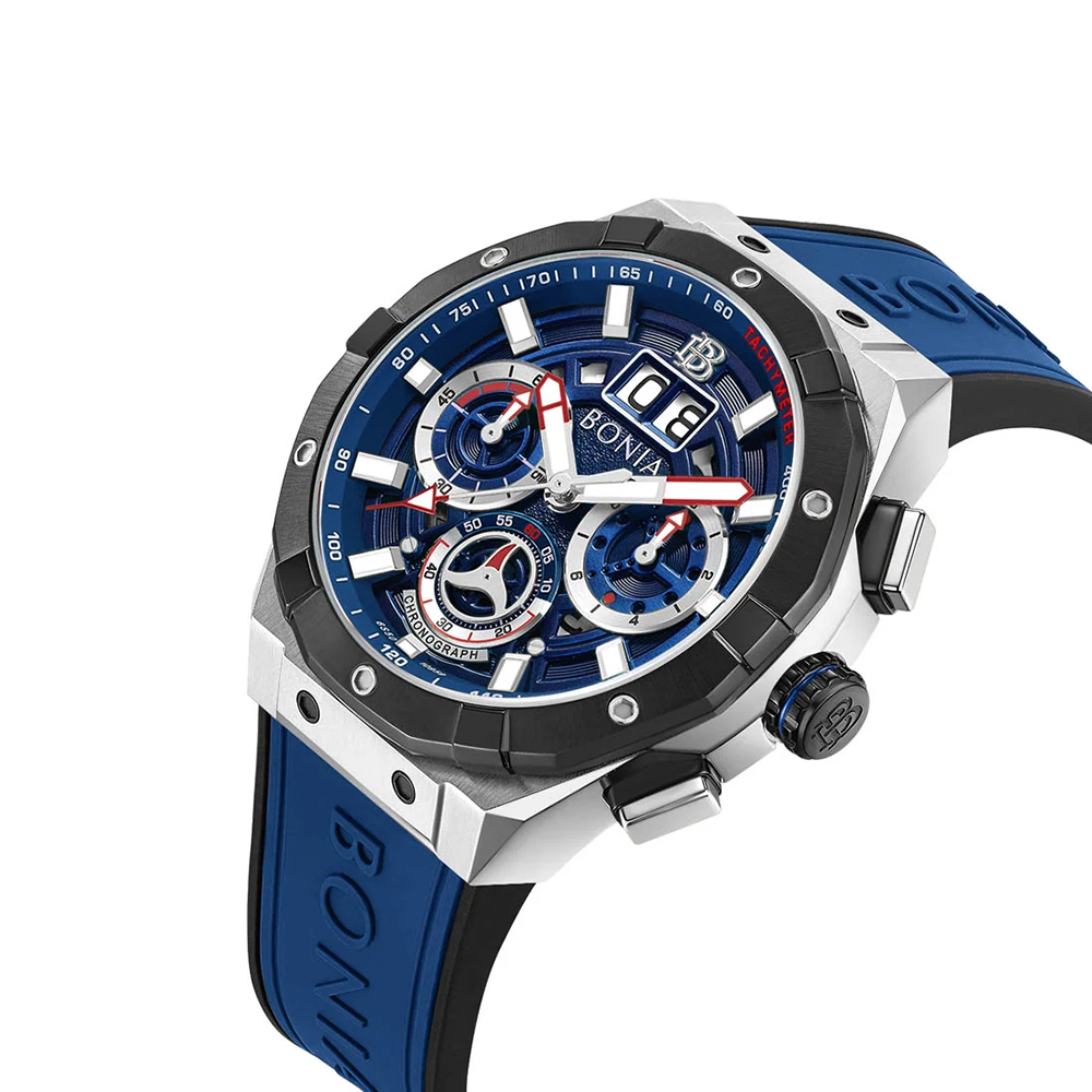 Bonia B10959-1382C Men's Quartz Watch – Blue Dial, Silicone Strap