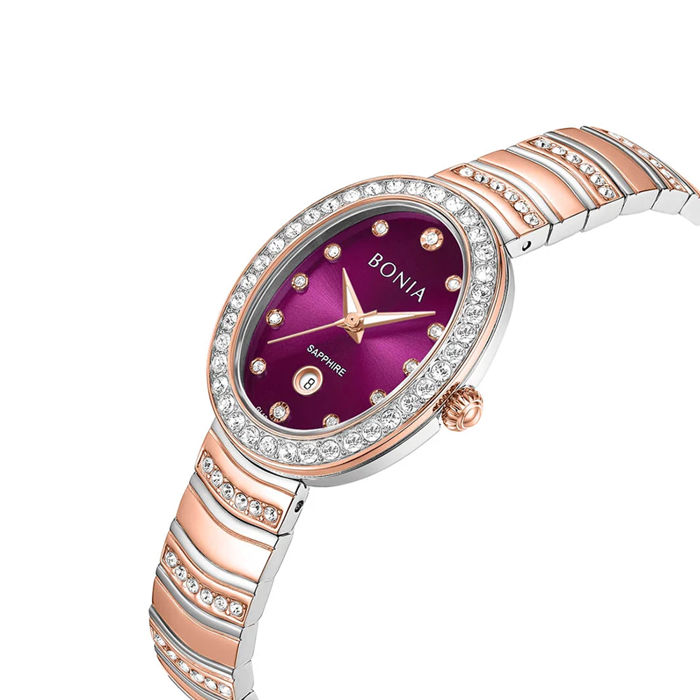Bonia B10968-2667S Elegance Women's Quartz Watch – Purple Dial, Stainless Steel Band