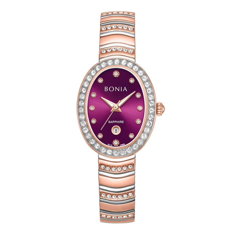 Bonia B10968-2667S Elegance Women's Quartz Watch – Purple Dial, Stainless Steel Band