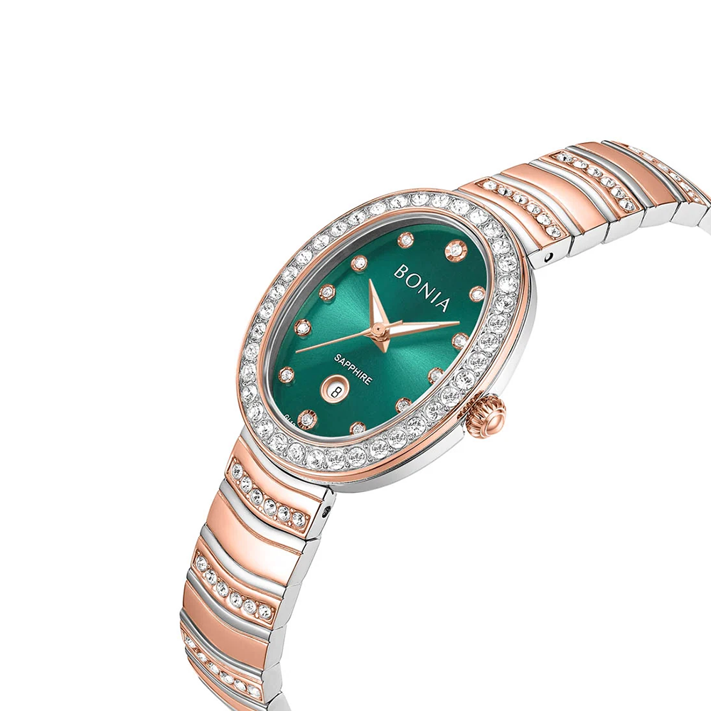 Bonia B10968-2687S Elegance Women's Quartz Watch – Green Dial, Stainless Steel Band