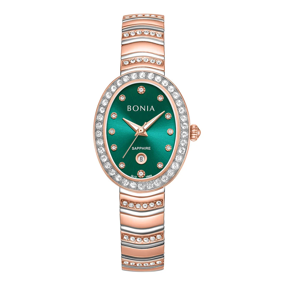 Bonia B10968-2687S Elegance Women's Quartz Watch – Green Dial, Stainless Steel Band