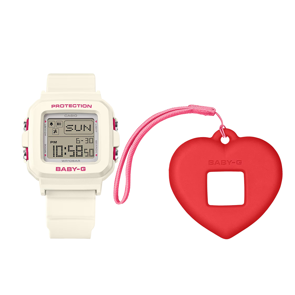 Casio Baby-G BGD-10KH-7DR White Digital Watch with Heart Holder
