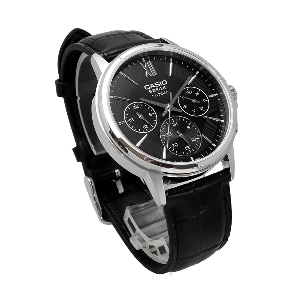 Casio BMS-300L-1AVDF Sapphire Leather Multi-Dial Analogue Watch