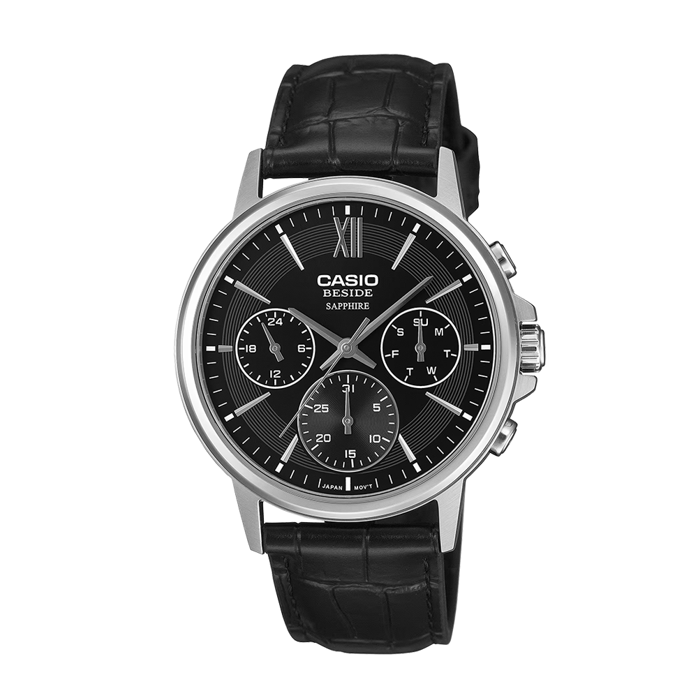 Casio BMS-300L-1AVDF Sapphire Leather Multi-Dial Analogue Watch