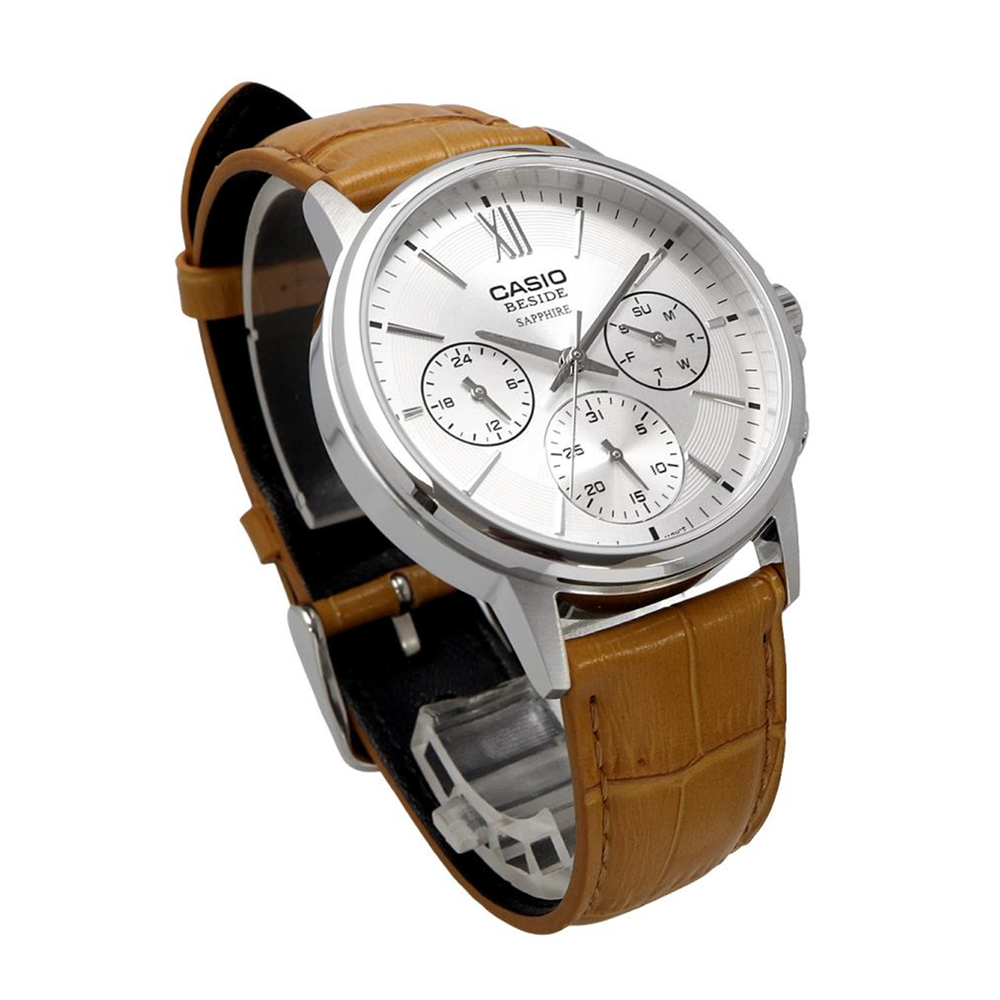 Casio BMS-300L-5AVDF Sapphire Leather Multi-Dial Analogue Watch