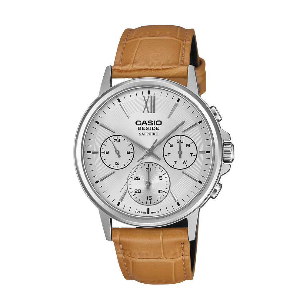 Casio BMS-300L-5AVDF Sapphire Leather Multi-Dial Analogue Watch