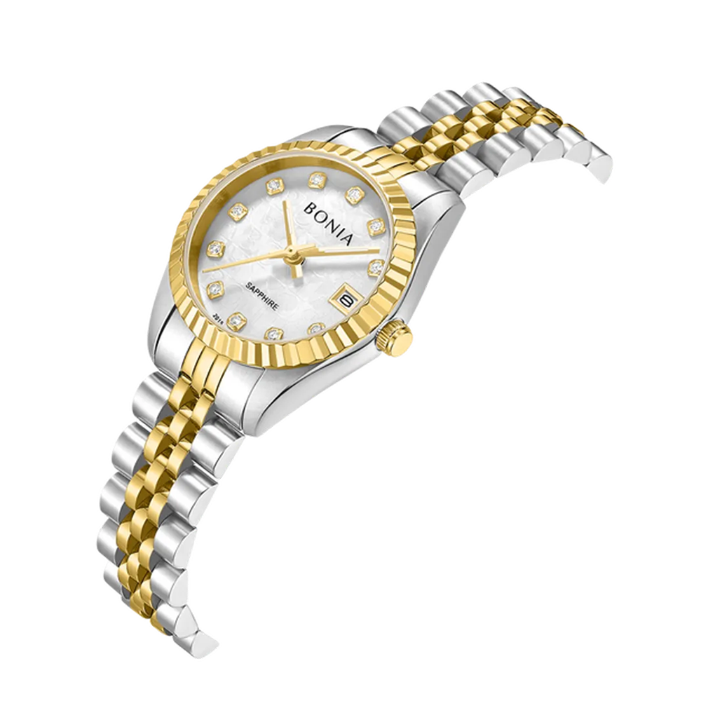 Bonia Noble B10550-7157 Women's White Mother of Pearl Dial Two-Tone Stainless Steel Watch (26mm)