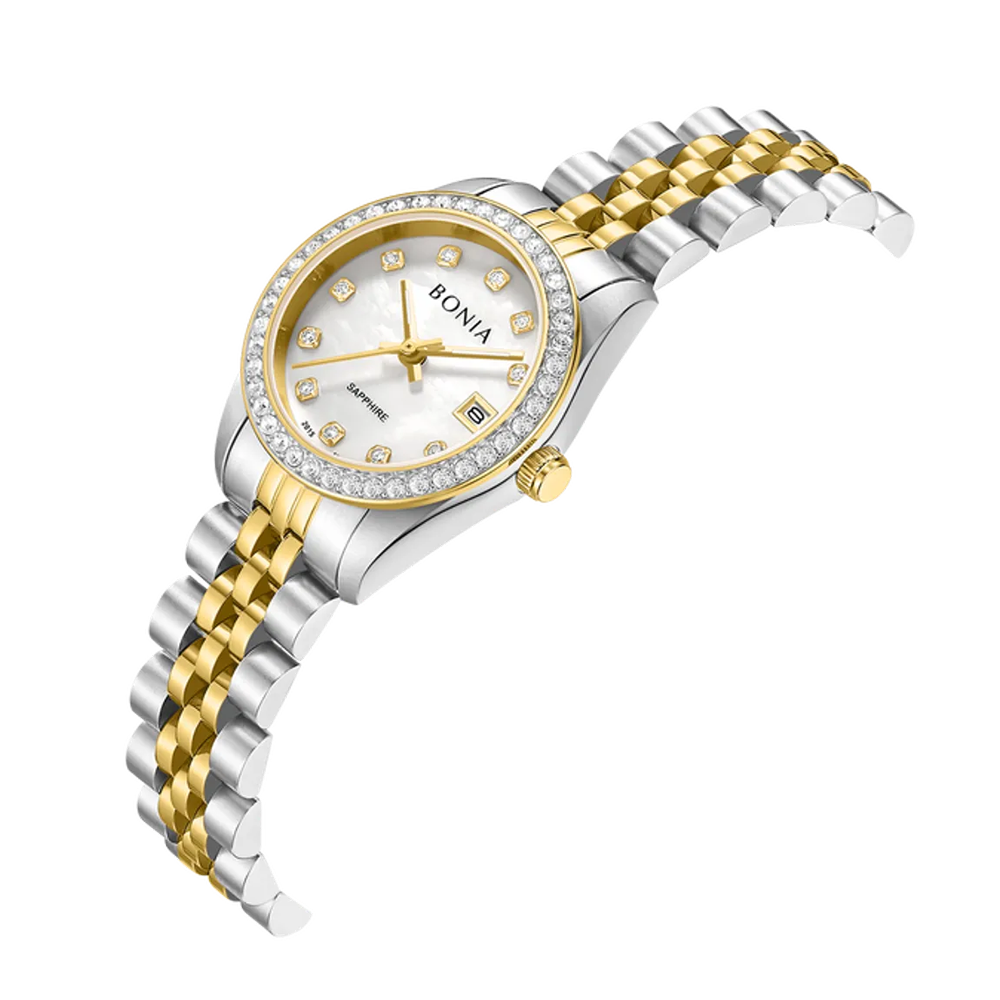 Bonia Noble B10550-7157S Women's White Mother of Pearl Dial Two-Tone Stainless Steel Watch (26mm)