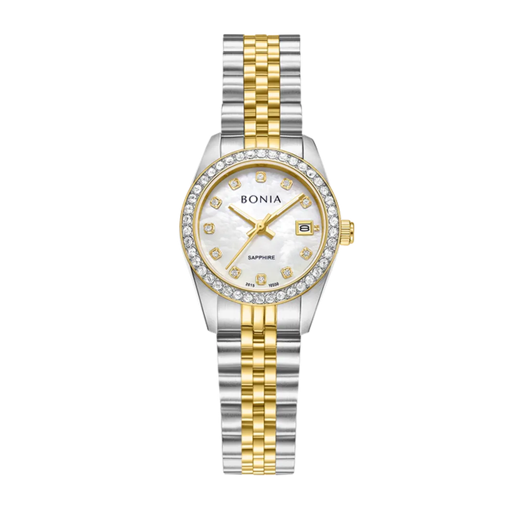 Bonia Noble B10550-7157S Women's White Mother of Pearl Dial Two-Tone Stainless Steel Watch (26mm)