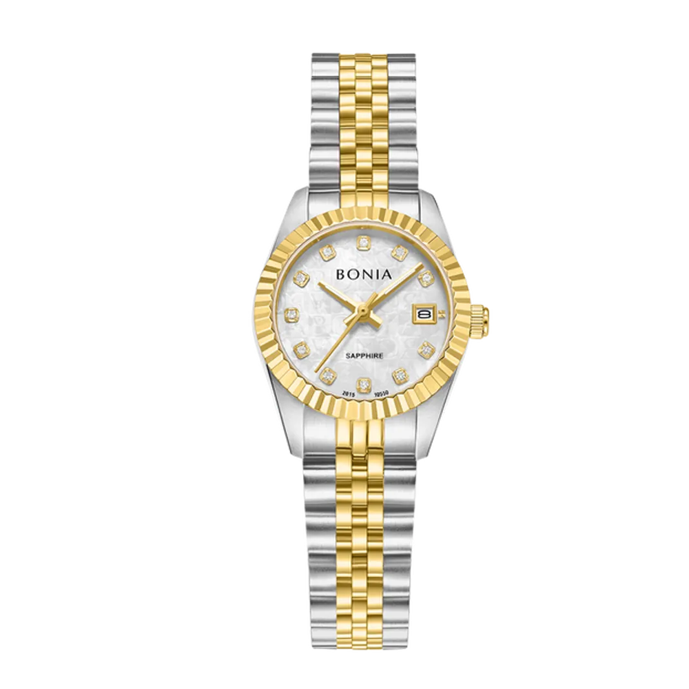 Bonia Noble B10550-7157 Women's White Mother of Pearl Dial Two-Tone Stainless Steel Watch (26mm)