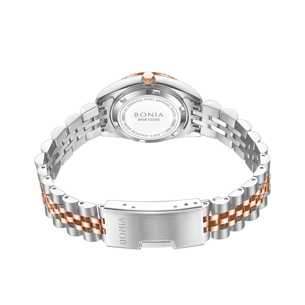 Bonia Noble B10550-7657 Women's White Monogram Mother of Pearl Dial Two-Tone Stainless Steel Watch (26mm)