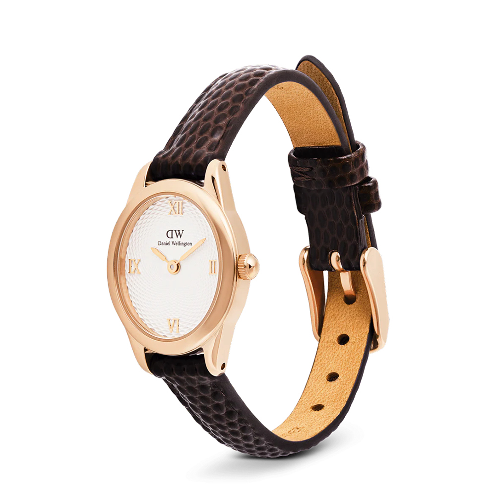 Daniel Wellington DW00100894  Ophelia Mini Dark Brown Lizard White Guilloché Rose Gold Women's Quartz Watch