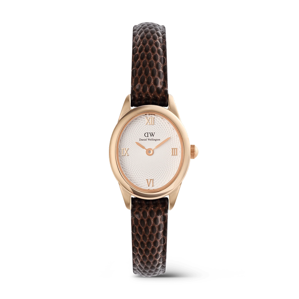 Daniel Wellington DW00100894  Ophelia Mini Dark Brown Lizard White Guilloché Rose Gold Women's Quartz Watch