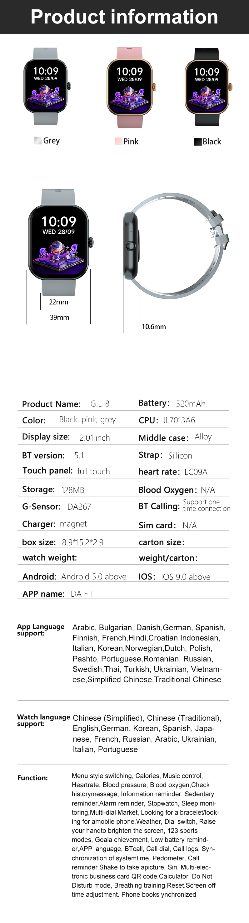 TYME TSWGL8GY-08 Smart Watch