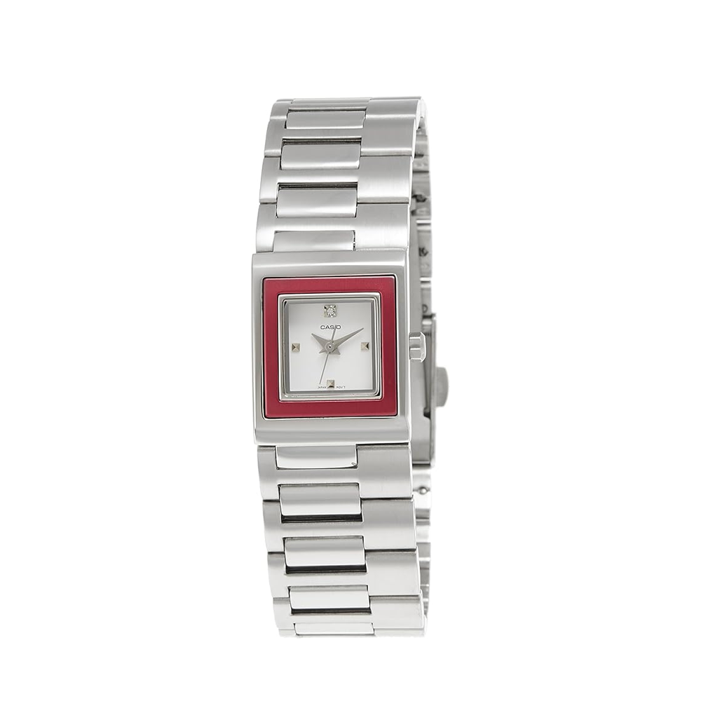 Casio LTP-1317D-4CDF Women's Red-Accent Stainless Steel Watch