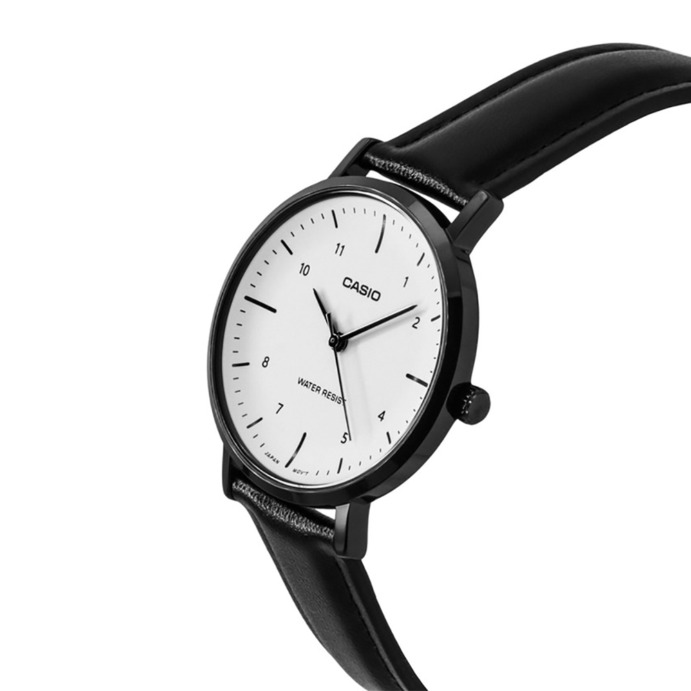Casio LTP-VT03BL-7BDF Women's Black Leather Minimalist Watch