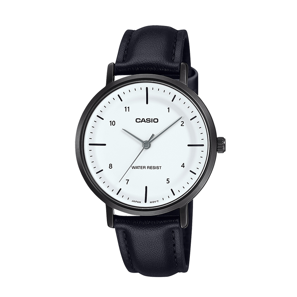 Casio LTP-VT03BL-7BDF Women's Black Leather Minimalist Watch