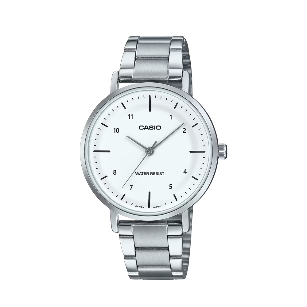 Casio LTP-VT03D-7BDF Women's White-Dial Stainless Steel Analog Watch