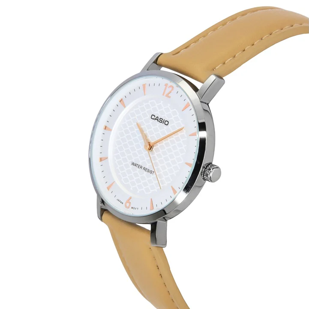 Casio LTP-VT04L-7A1DF Women's White-Dial Beige Leather Analog Watch