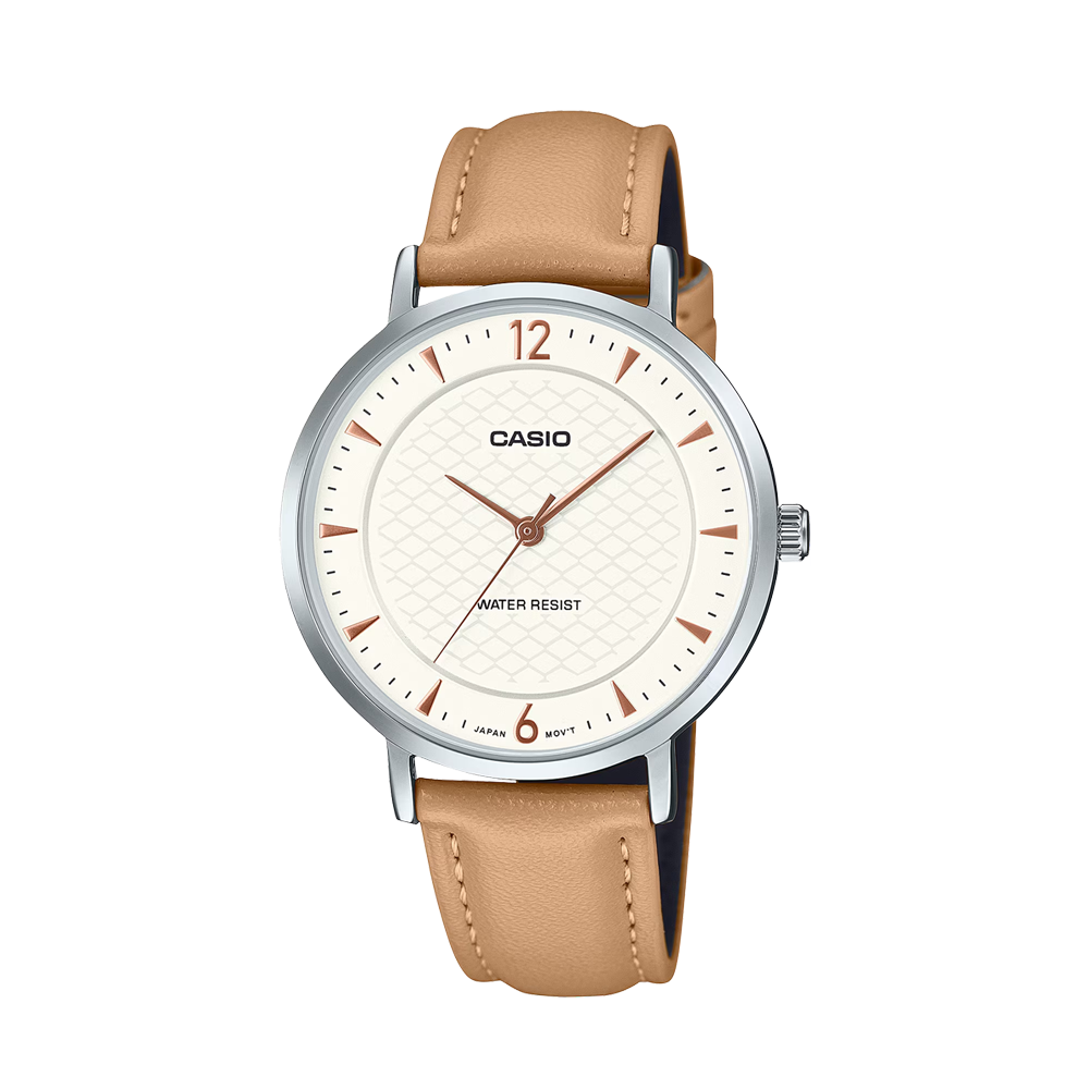 Casio LTP-VT04L-7A1DF Women's White-Dial Beige Leather Analog Watch