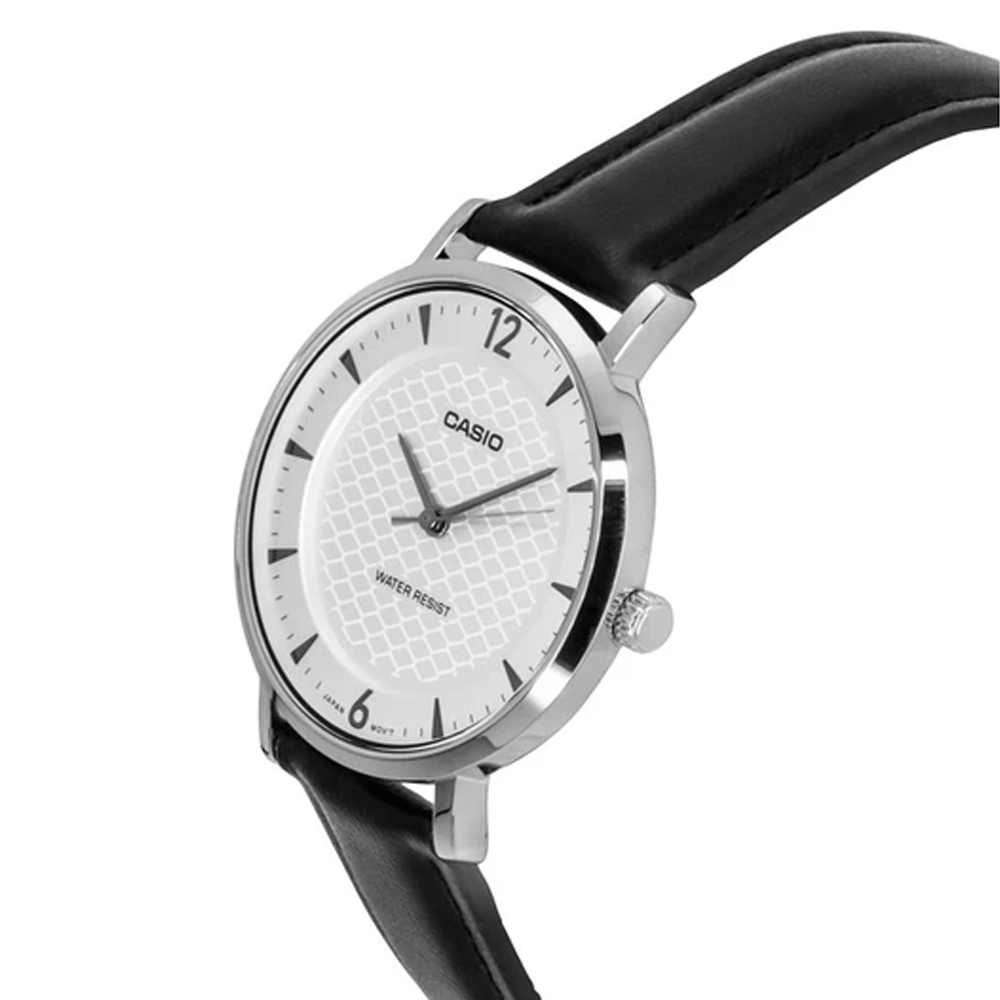Casio LTP-VT04L-7A2DF Women's White-Dial Black Leather Analog Watch