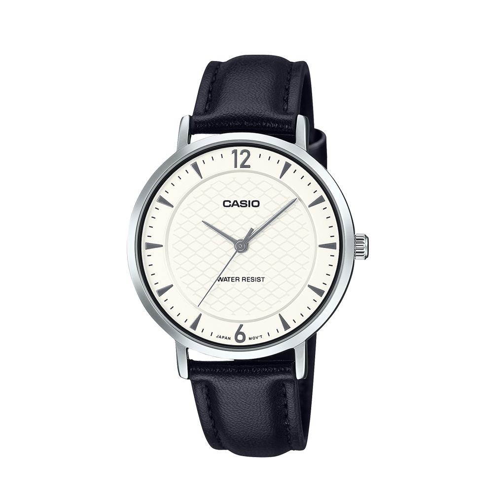 Casio LTP-VT04L-7A2DF Women's White-Dial Black Leather Analog Watch