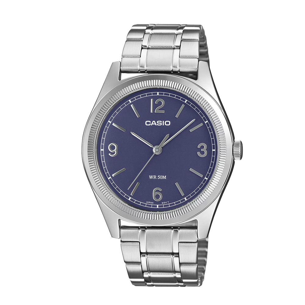 Casio MTP-B210D-2A2VDF Men's Light Blue-Dial Stainless Steel Analog Watch