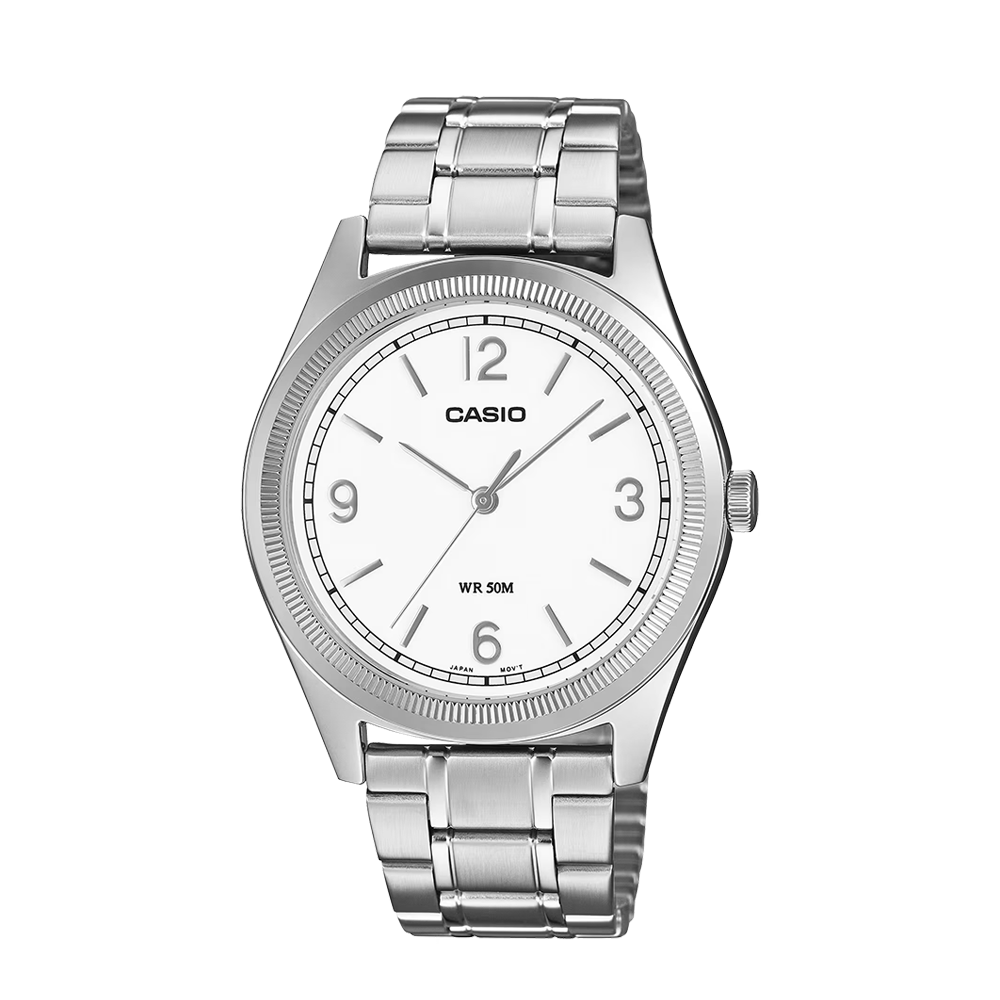 Casio MTP-B210D-7AVDF Men's White-Dial Stainless Steel Analog Watch