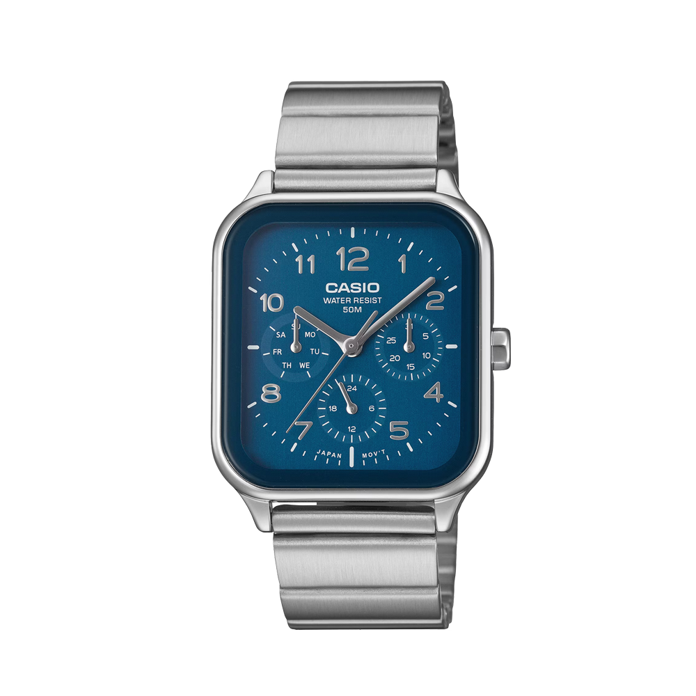 Casio MTP-M306D-2AVDF Men's Blue-Dial Stainless Steel Multi-Dial Analog Watch