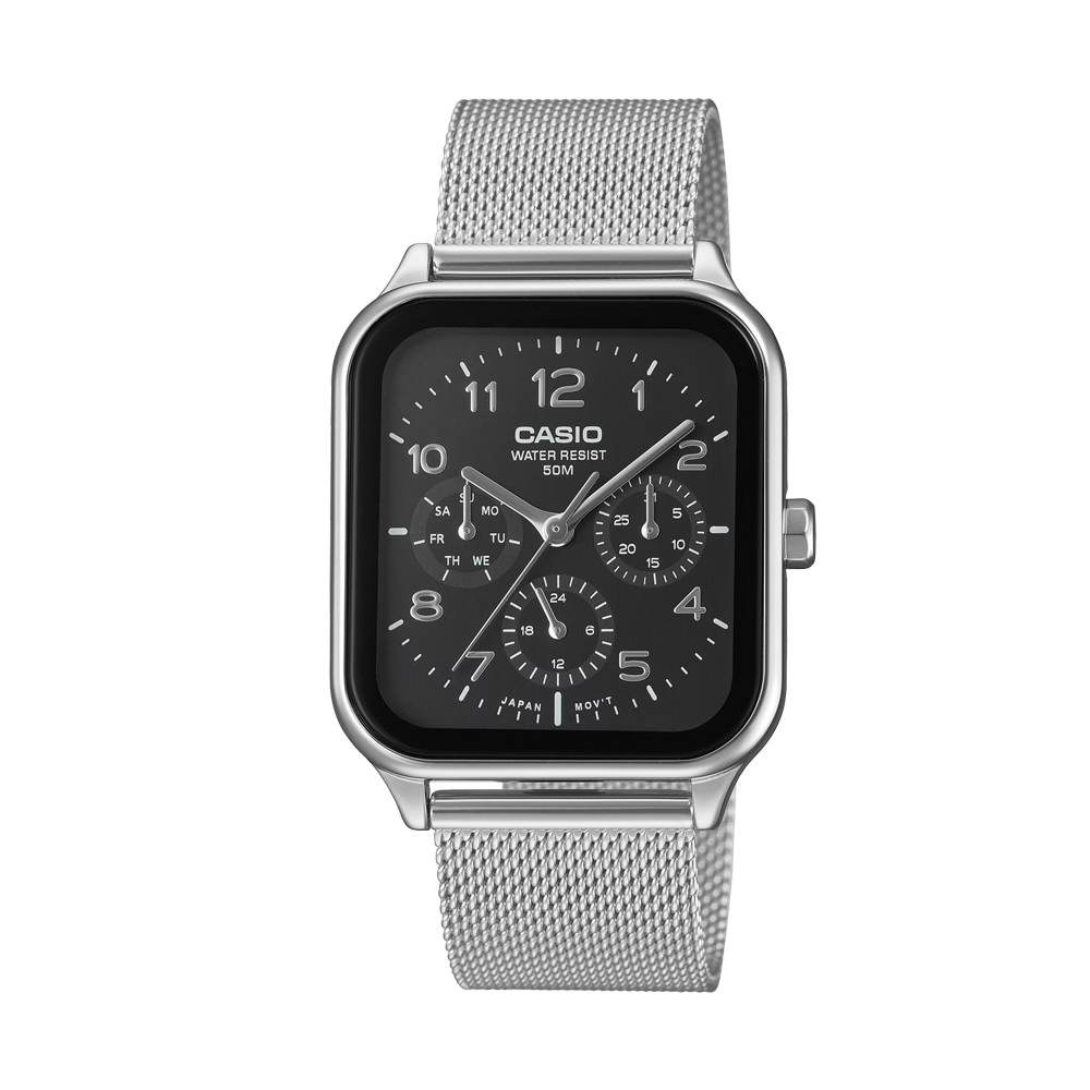 Casio MTP-M306M-1AVDF Men's Black-Dial Mesh Multi-Dial Analog Watch