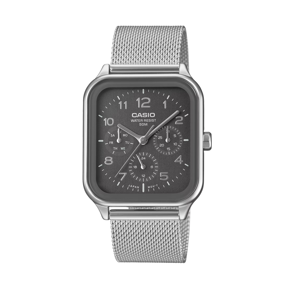 Casio MTP-M306M-8AVDF Men's Grey-Dial Mesh Multi-Dial Analog Watch