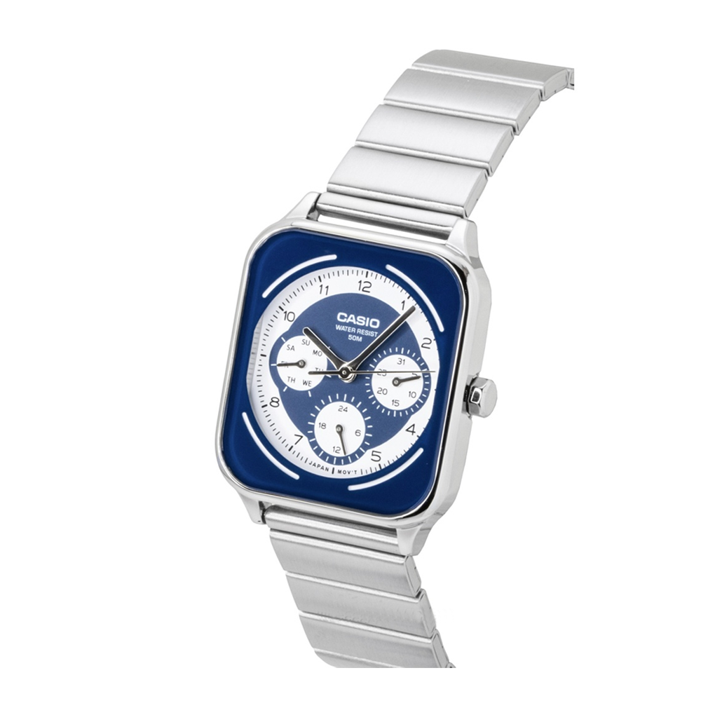 Casio MTP-M307D-2BVDF Men's Blue-Dial Stainless Steel Multi-Dial Analog Watch