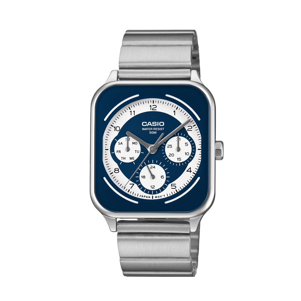 Casio MTP-M307D-2BVDF Men's Blue-Dial Stainless Steel Multi-Dial Analog Watch