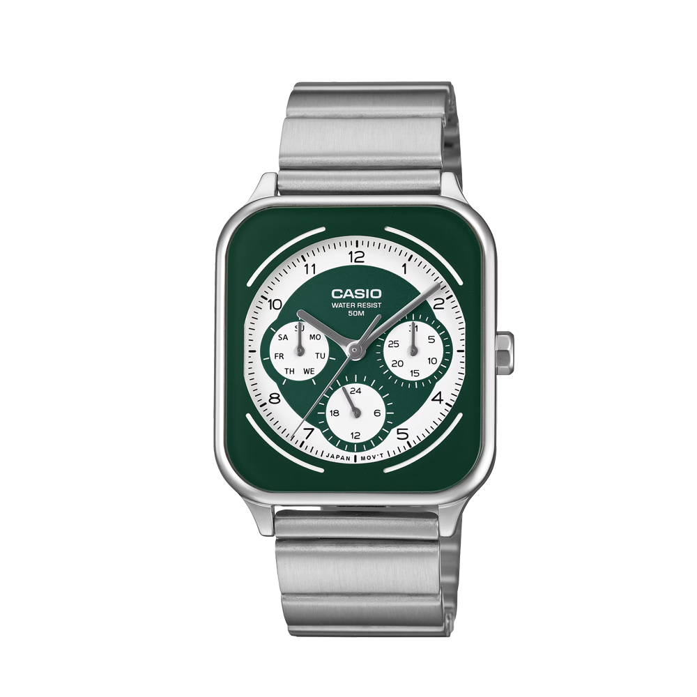 Casio MTP-M307D-3BVDF Men's Green-Dial Stainless Steel Multi-Dial Analog Watch