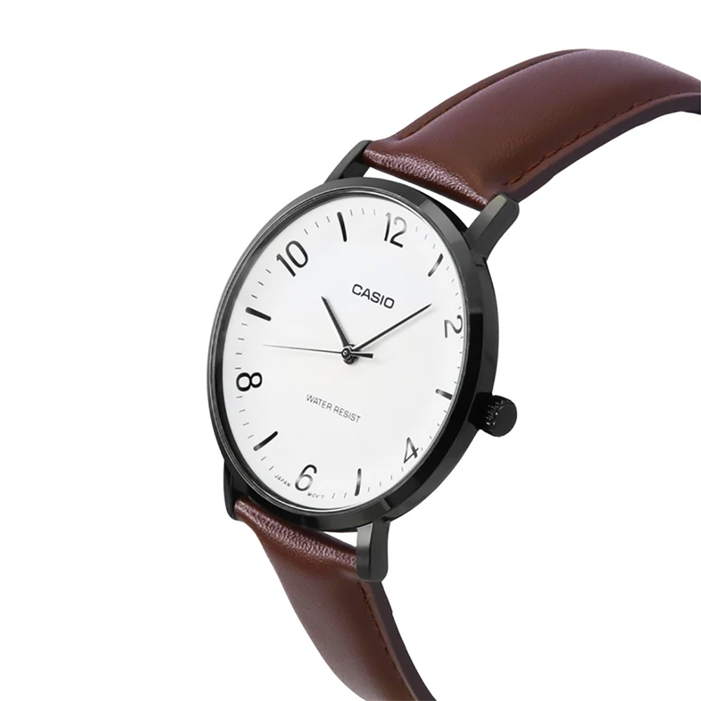 Casio MTP-VT03BL-7BDF Men's White-Dial Brown Leather Analog Watch