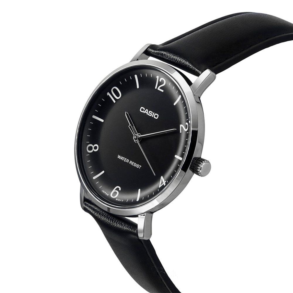 Casio MTP-VT03L-1BDF Men's Black-Dial Black Leather Analog Watch
