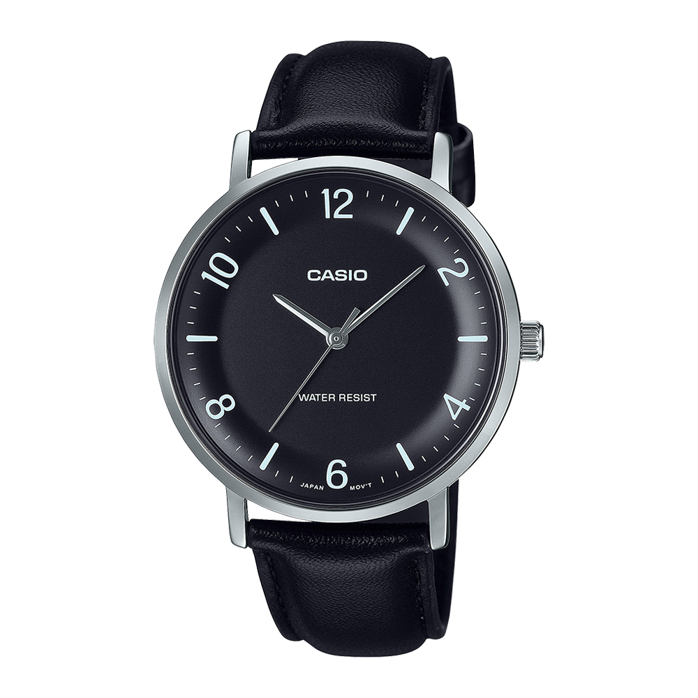 Casio MTP-VT03L-1BDF Men's Black-Dial Black Leather Analog Watch