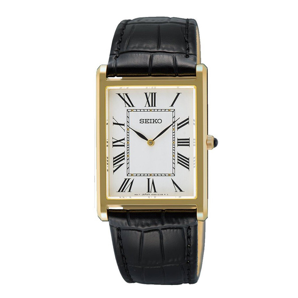 Seiko Classic SWR104P1 Men's Gold-Tone Quartz Leather Watch
