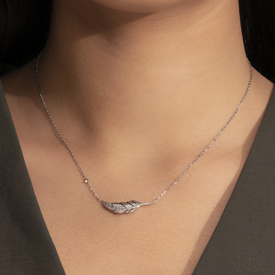 Olivia Burton 24100212 Signature Feather Silver Tone Necklace