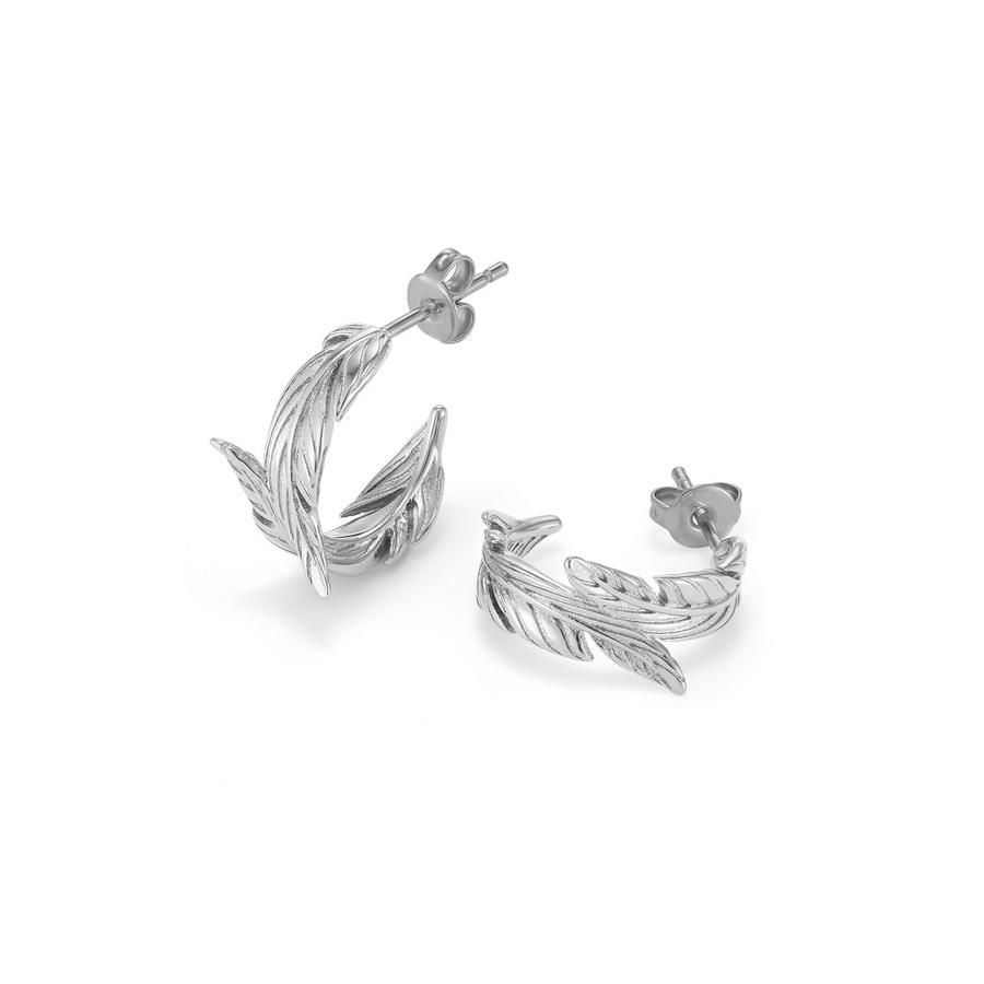 Olivia Burton 24100218 Signature Feather Silver Tone Hoop Earrings