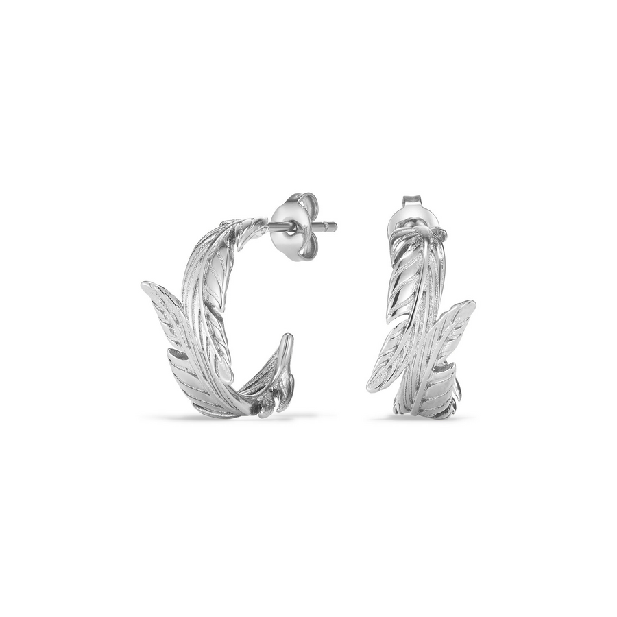 Olivia Burton 24100218 Signature Feather Silver Tone Hoop Earrings