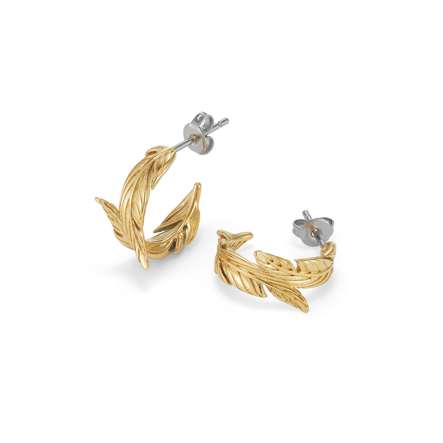 Olivia Burton 24100219 Signature Feather Gold Plated Hoop Earrings