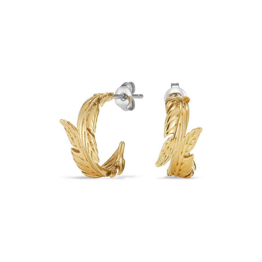 Olivia Burton 24100219 Signature Feather Gold Plated Hoop Earrings