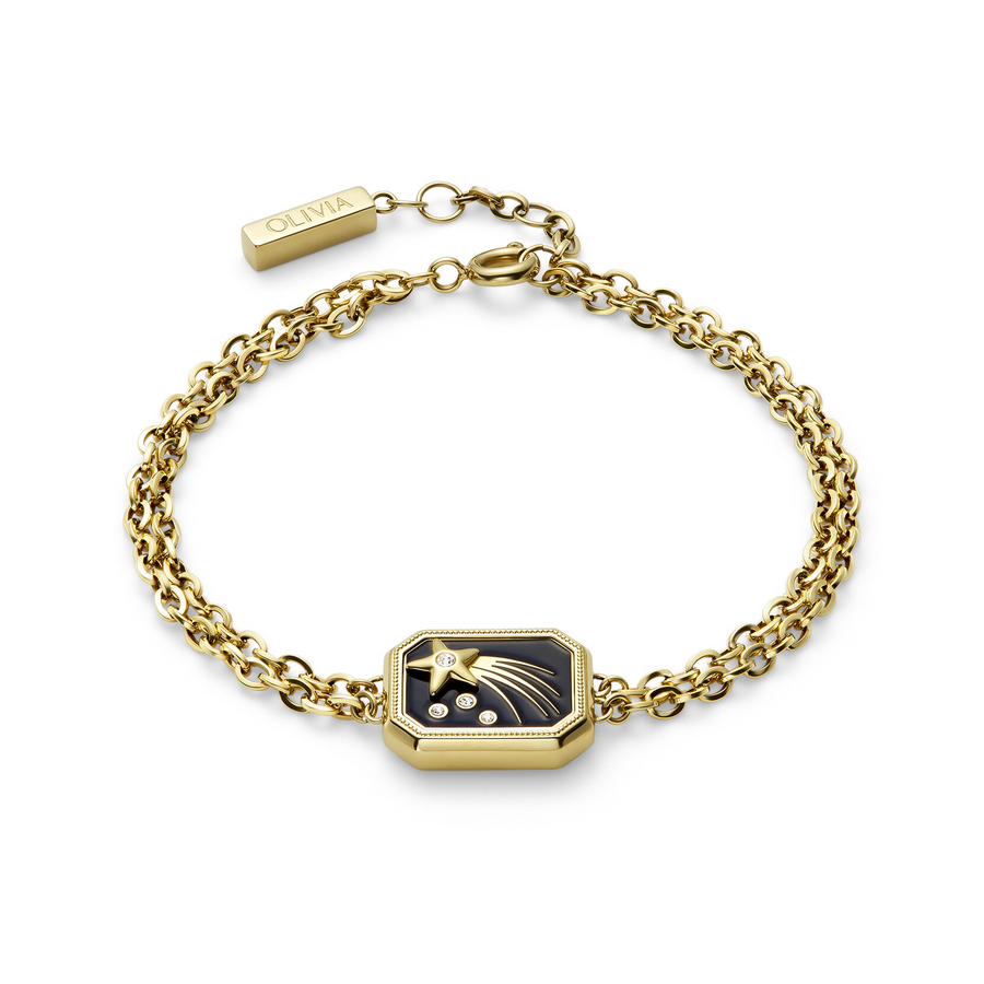 Olivia Burton 24100240 Signature Shooting Star Onyx & Gold Plated Bracelet