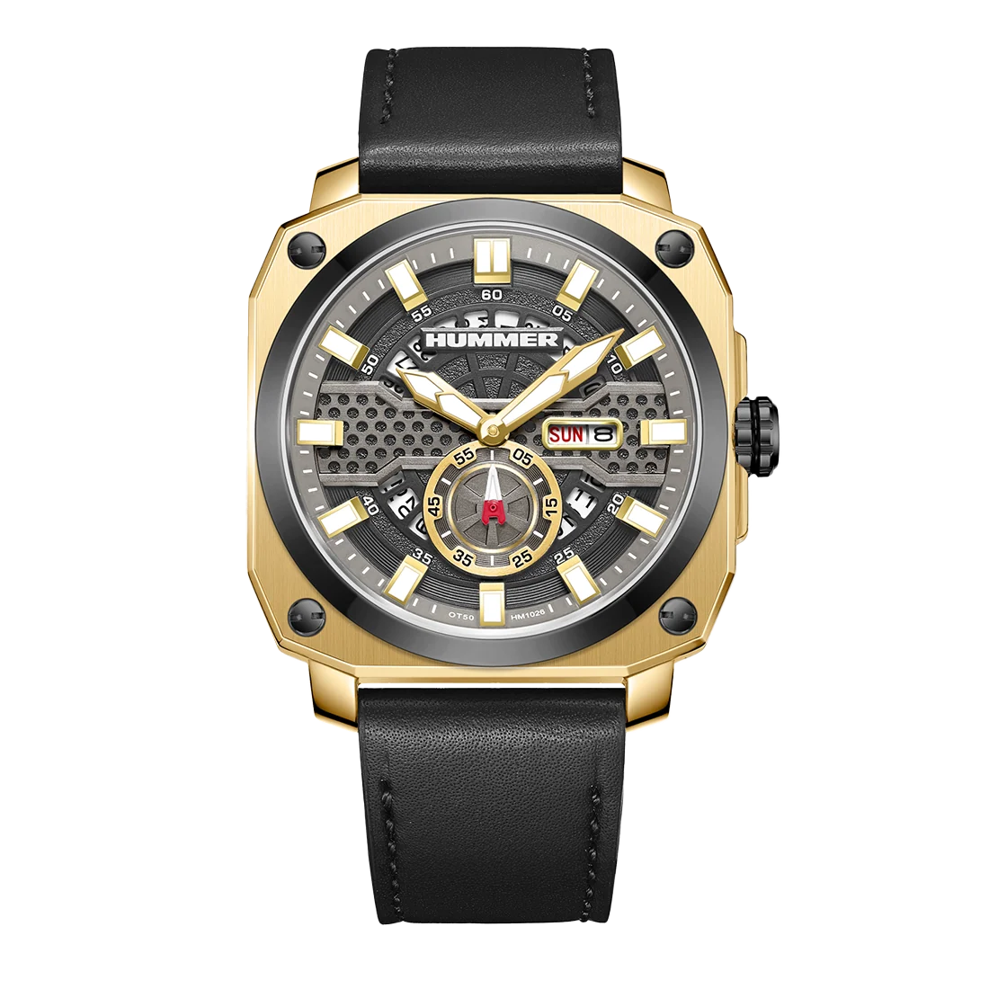 Hummer HM1026-1840 Men’s Multi-Function Japanese Quartz Gold-Tone Leather Watch